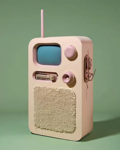 a radio made of Foam Board:1.3,   on a olive background:1.4, Carol Bove, aesthetic, a surrealist sculpture, aestheticism<lora:Chroma_Essence:1.0>