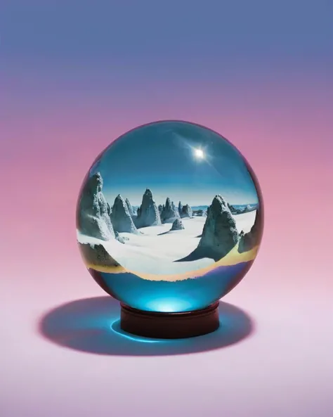 An enigmatic crystal ball:1.2, glowing with an inner light that casts surreal shadows:0.8, revealing glimpses of impossible landscapes and hidden secrets.<lora:Chroma_Essence:1.0>