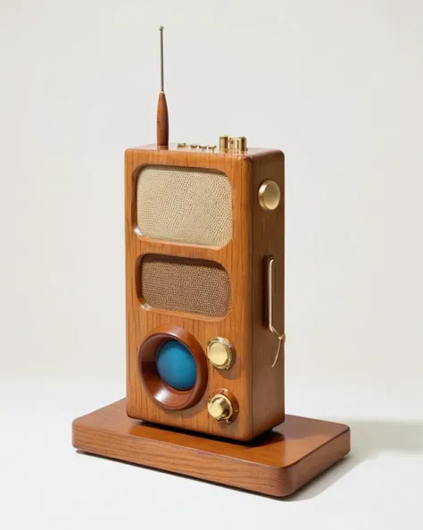 a radio made of Wood:1.3, on a cream background:1.4, Carol Bove, aesthetic, a surrealist sculpture, aestheticism<lora:Chroma_Essence:1.0>