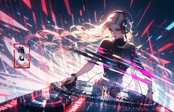 (best quality), (real), (masterpiece),(single focus), (sing), (Light and dark contrast, high contrast, high saturation:1.2)
A young girl DJ spinning tracks, fashion photography, in style of angura kei, hime - cut, straight hairthe environment transitioning from calm skies to turbulent storms, purple color, Tilt-Shift, Christian Lacroix, Tim Walker, Chema Madoz,
DJ1girl, solo, instrument, headphones,
jewelry, bracelet , long hair , keyboard (instrument) , (full body:1.1), lips, <lora:~Q?-mj DJ:0.8>