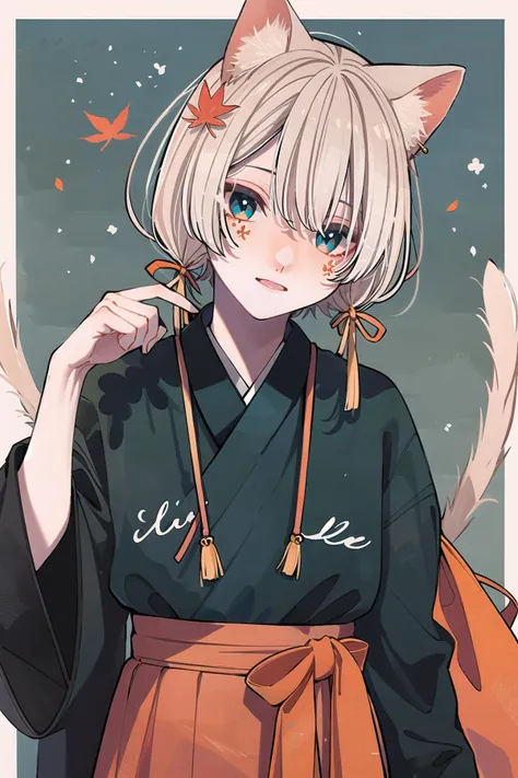 KoiKoi, 1girl, animal ears, solo, female focus, looking at viewer, blue eyes, leaf, cat ears, jewelry, ring,cowboy shot, <lora:KoiKoi:1>