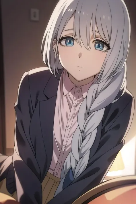 sayatakatori, <lyco:sayatakatori-lyco-nochekaiser:1>,
saya takatori, long hair, braid, grey hair, single braid, hair over shoulder,
BREAK skirt, long sleeves, dress, cardigan, long skirt,
BREAK looking at viewer,
BREAK indoors,
BREAK <lora:GoodHands-vanilla:1>, (masterpiece:1.2), best quality, high resolution, unity 8k wallpaper, (illustration:0.8), (beautiful detailed eyes:1.6), extremely detailed face, perfect lighting, extremely detailed CG, (perfect hands, perfect anatomy),