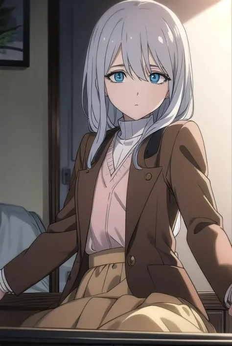 sayatakatori, <lyco:sayatakatori-lyco-nochekaiser:1>,
saya takatori, long hair, grey hair, hair over shoulder,
BREAK skirt, long sleeves, jacket, long skirt, brown jacket,
BREAK looking at viewer,
BREAK indoors,
BREAK <lora:GoodHands-vanilla:1>, (masterpiece:1.2), best quality, high resolution, unity 8k wallpaper, (illustration:0.8), (beautiful detailed eyes:1.6), extremely detailed face, perfect lighting, extremely detailed CG, (perfect hands, perfect anatomy),