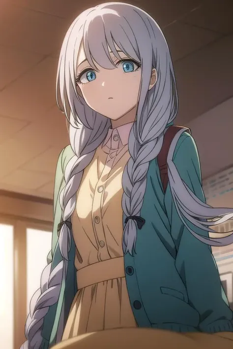 sayatakatori, <lyco:sayatakatori-lyco-nochekaiser:1>,
saya takatori, long hair, braid, grey hair, single braid, hair over shoulder,
BREAK skirt, long sleeves, dress, cardigan, long skirt,
BREAK looking at viewer,
BREAK indoors,
BREAK <lora:GoodHands-vanilla:1>, (masterpiece:1.2), best quality, high resolution, unity 8k wallpaper, (illustration:0.8), (beautiful detailed eyes:1.6), extremely detailed face, perfect lighting, extremely detailed CG, (perfect hands, perfect anatomy),