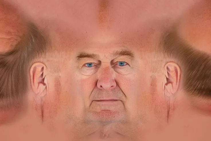 (face center:1.2), Head Texture, old White male, age 70, wrinkles, blue eyes, bold, white hair, natural skin texture <lora:Head Texture Map_v.1.0:1>