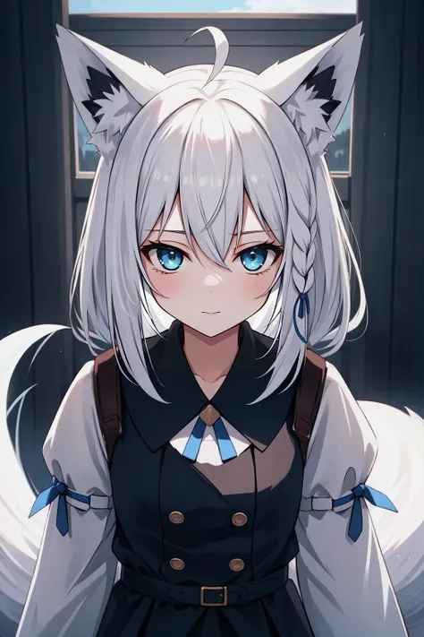 (masterpiece, best quality),  intricate details,
1girl,  <lyco:KitsuneAi-FBK-LoCon32V2:0.8> white hair, fox tail, fox ears,  blue eyes, white ahoge, 
kkw-ph1,   <lora:cowgirl_outfit_v0.1a:0.8> cowgirl outfit,