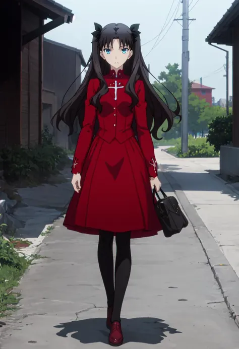 (safe:1.10), best quality, masterpiece, highres, solo, (tohsaka_rin_fatestaynightufotable:1.10), full_body, anime_style, 24 <lora:tohsaka_rin_fatestaynightufotable:0.80>