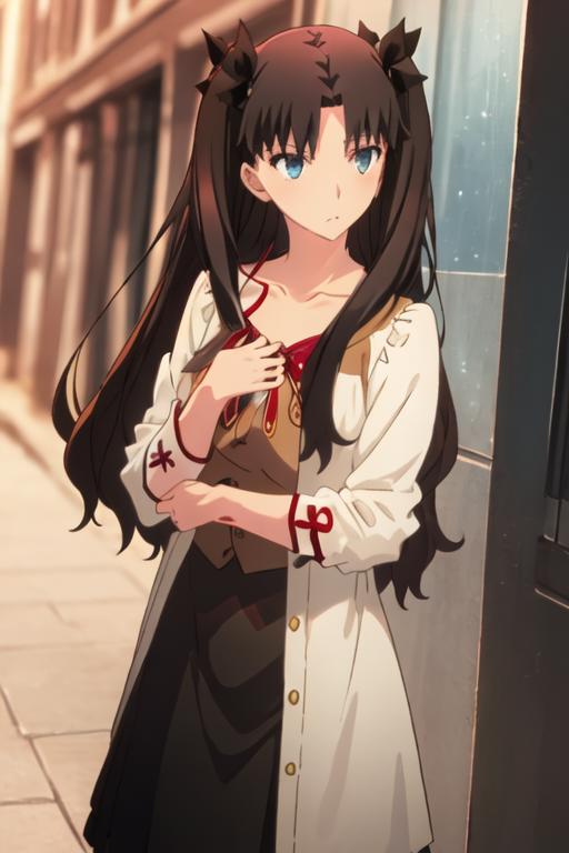 Anime girl with long black hair standing in front of a building - SeaArt AI