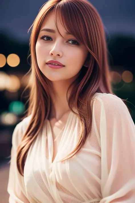1girl,(RAW photo, best quality), (realistic, photo-realistic:1.4), masterpiece, an extremely delicate and beautiful, extremely detailed, 2k wallpaper, Amazing, finely detail, extremely detailed CG unity 8k wallpaper, ultra-detailed, highres, soft light, beautiful detailed girl, extremely detailed eyes and face, beautiful detailed nose, beautiful detailed eyes,cinematic lighting,city lights at night,perfect anatomy,slender body,smiling
<lora:gotomaki_lora:0.8>(blouse:1.3)