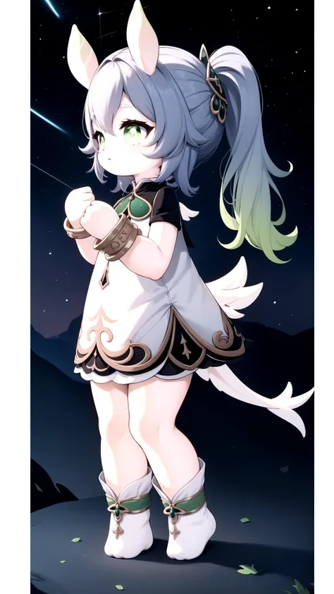 <lora:JujoHotaru-è¸é¨åç§:1>,simple background,[night,meteor shower,many_star,(night_sky background:1.5):2],<lora:Ajice-ç¾é²è:0.9>,melusine,curly ears,straight ears,thin tail,stubby tail,wings,[color] skin,<lora:King_Dong-çº³è¥¿å¦²:1>, symbol-shaped_pupils,female_child,green_eyes,pointy_ears,white_hair,green_hair,gradient_hair,multicolored_hair,long_hair,side_ponytail,leaf_hair_ornament,jewelry,toeless_legwear,bracelet,bangs,stirrup_legwear,detached_sleeves,green_cape,green_sleeves,white_dress,sleeveless_dress,white_footwear,toeless_footwear,, ,finely detailed,detailed, {masterpiece}, extremely detailed cg unity 8k wallpaper, best quality,(masterpiece), best quality,