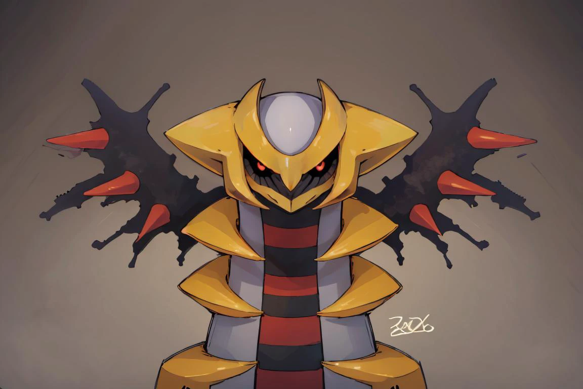((masterpiece,best quality)), absurdres, <lora:Giratina:0.8>, Giratina, no humans, solo, intense glowing eyes, red eyes, glowing, animal focus, black sclera, colored sclera, creatures (company), dragon, expressionless, game freak, gen 4 pokemon, giratina, highres, horns, legendary pokemon, looking at viewer, nintendo, pokemon, pokemon (creature), red eyes, simple background, upper body