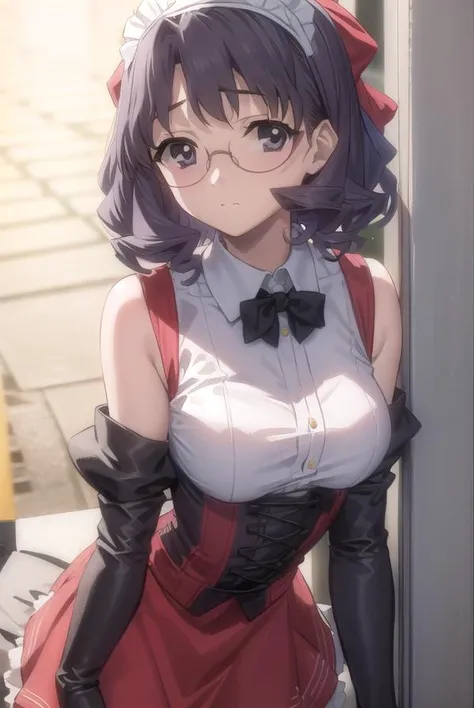 masterpiece, best quality, ultra detailed, art station, (full body in frame), 1girl, romanticism, solo, (detailed face), cute face, (((slim face))), ((sharp jawline)), blush:1.2, (heart shaped pupil:1.4), (((closed mouth:1.3))), (((seductive smile:1.1))), gasp, steam, (big eyes:1.1), panic, flustered, wind swept hair, cute choker, black choker, bowtie, (((tight school uniform))), (((mini school uniform))), (cropped school unform), (((unbuttoned:1.3))), ((bikini:1.6)), medium large boobs, perky boobs, puffy nipples, perky nipples, cleavage visible, showing off cleavage, showing off midriff, (showing off belly), bloated belly, puffy belly, ballooned belly, round belly, evenly curved belly, slightly chubby belly, (muffin top belly:1.1), abs, slightly muscular abs, accurate belly button, accurate lower belly, (slim waist), (wide hips), (panty strings:1.1), (((thong strings:1.1))), (mini skirt), thick thighs, (muscular thighs:1.2), (muffin thighs:1.2), thigh highs, looking at viewer, (dutch angle:1.2), facing the viewer, out of focus background, blur background, (background in a school hallway:1.3), perverts, (dappling sunlight:1.3), (vibrant colours:1.2), bright colours, (((slightly NSFW:1.1)))