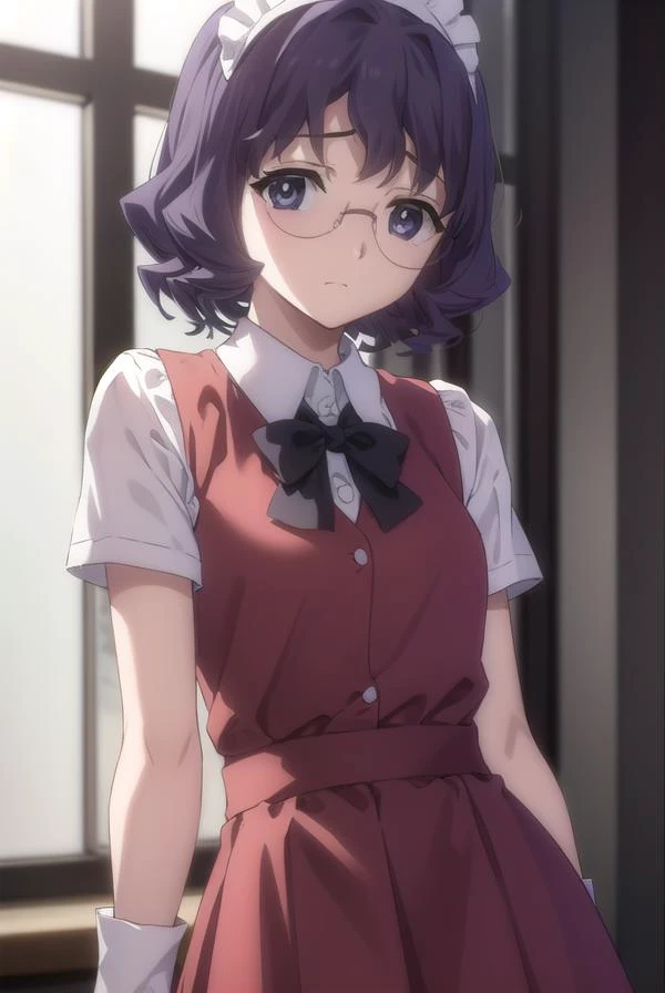 aiyamagata, <lora:ai yamagata-lora-nochekaiser:1>,
ai yamagata, short hair, black hair, glasses, (black eyes:1.5),
BREAK bow, ribbon, maid, maid headdress, waitress, skirt, red skirt, red dress, juliet sleeves, (black bow:1.2),
BREAK indoors, cafe,
BREAK looking at viewer, (cowboy shot:1.5),
BREAK <lyco:GoodHands-beta2:1>, (masterpiece:1.2), best quality, high resolution, unity 8k wallpaper, (illustration:0.8), (beautiful detailed eyes:1.6), extremely detailed face, perfect lighting, extremely detailed CG, (perfect hands, perfect anatomy),