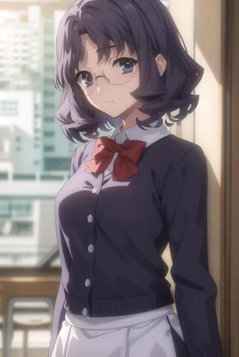 aiyamagata, <lora:ai yamagata-lora-nochekaiser:1>,
ai yamagata, short hair, black hair, glasses, (black eyes:1.5),
BREAK long sleeves, bow, school uniform, glasses, bowtie, red bow, buttons, red bowtie,
BREAK indoors, classroom,
BREAK looking at viewer, (cowboy shot:1.5),
BREAK <lyco:GoodHands-beta2:1>, (masterpiece:1.2), best quality, high resolution, unity 8k wallpaper, (illustration:0.8), (beautiful detailed eyes:1.6), extremely detailed face, perfect lighting, extremely detailed CG, (perfect hands, perfect anatomy),