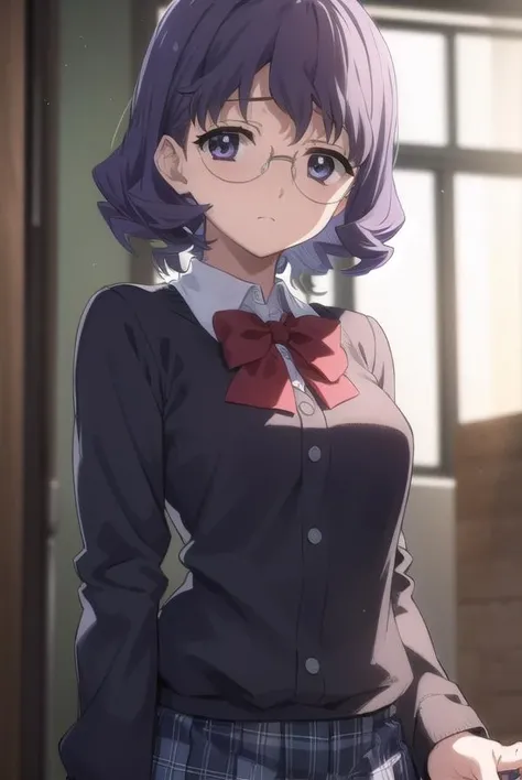aiyamagata, <lora:ai yamagata-lora-nochekaiser:1>,
ai yamagata, short hair, black hair, glasses, (black eyes:1.5),
BREAK long sleeves, bow, school uniform, glasses, bowtie, red bow, buttons, red bowtie,
BREAK indoors, classroom,
BREAK looking at viewer, (cowboy shot:1.5),
BREAK <lyco:GoodHands-beta2:1>, (masterpiece:1.2), best quality, high resolution, unity 8k wallpaper, (illustration:0.8), (beautiful detailed eyes:1.6), extremely detailed face, perfect lighting, extremely detailed CG, (perfect hands, perfect anatomy),