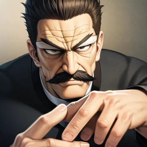 (masterpiece):1.6, best quality, (detailed face):1.2, sbang(one punch man), 1boy, solo, white facial hair, (bald):1.5, old man, muscular, male focus, ((black eyes)), ((grey eyes)), ((pink shirt)), (persian clothing), ornate clothing,white beard, old, scar, manly, long sleeves, mustache, old, ((bow, holding bow)) <lora:bang_onepunchman:0.5>