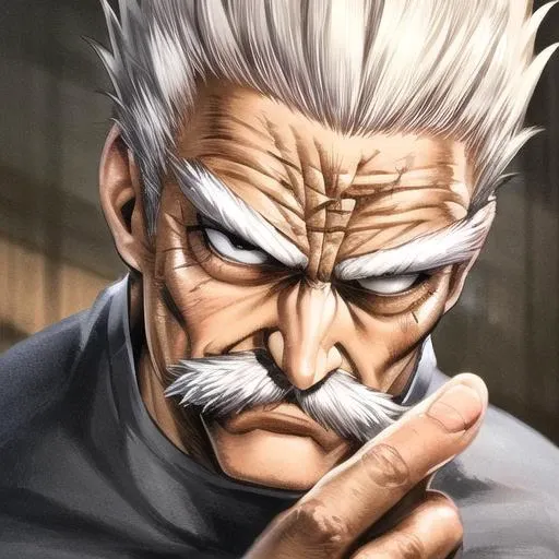 (masterpiece):1.6, best quality, (detailed face):1.4, sbang(one punch man), 1boy, solo, facial hair, bald, old man, muscular, ((male focus)), ((black eyes)), ((grey eyes)), ((pink shirt)), (persian symbols), ornate clothing, beard, old, scar, manly, long sleeves, mustache, old, (((aming bow))), holding bow <lora:bang_onepunchman:0.7>