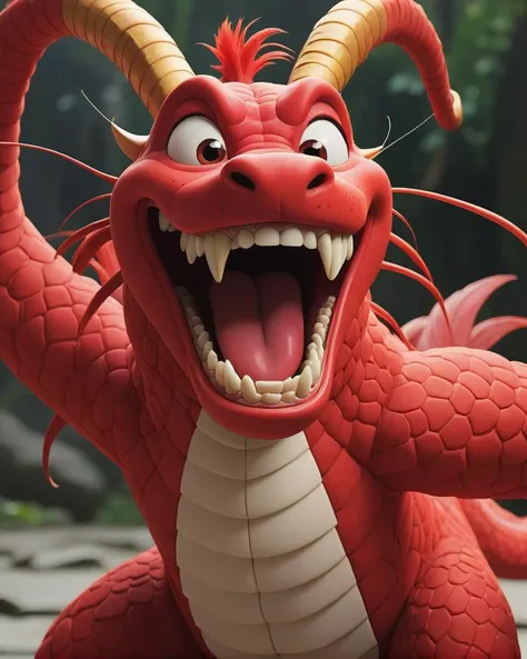 Mushu, <lora:maniacal_laughter:1> maniacal laughter
