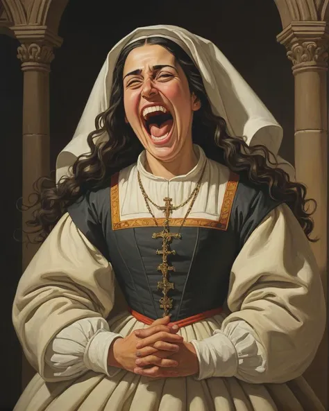 Teresa of Ávila, <lora:maniacal_laughter:1> maniacal laughter