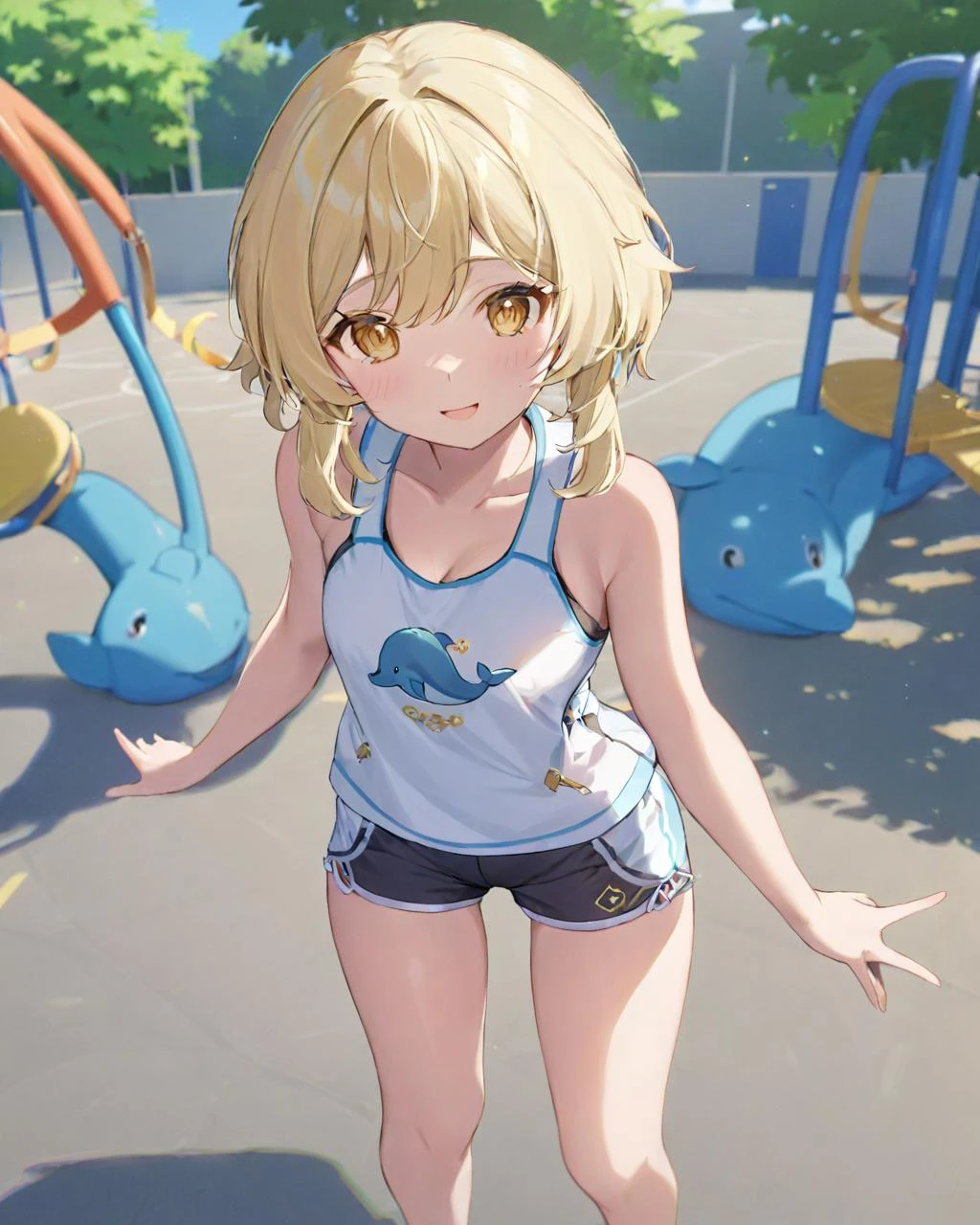 <lora:xl_ying girl:1.3>,ying girl,solo,playground,dolphin shorts,