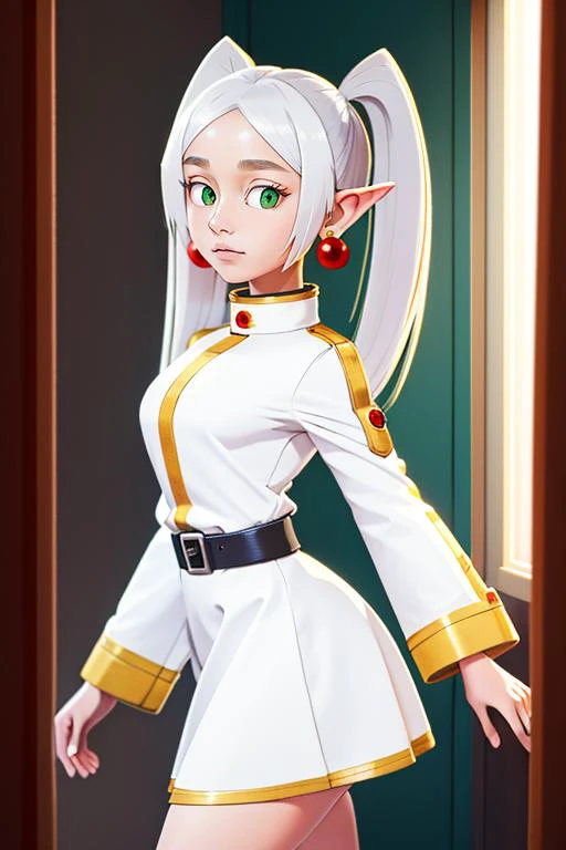 <lora:apple_v2:0.7> <lora:ФÑиÑен пÑовожаÑÑÐ°Ñ Ð² поÑледний пÑÑÑ(aafrie,long hair, white hair,twintails, pointy ears,earrings, thick eyebrows,(Ñм одеждÑ):0.7> aafrie, long hair, (white hair), 2twintails, pointy ears, earrings, thick eyebrows,green eyes, small breasts, flat,white capelet, striped shirt, long sleeves, belt, white skirt, black pantyhose, 1girl in full growth, best quality, masterpiece, ultra-detailed, high quality, perfect nose, highly detailed skin, warm skin tone, defiance512, RAW photo, best quality, high resolution, (masterpiece), dreamlike, dreamy, modelshoot style, analog style, tonemapping, photorealistic, professional photography, sharp focus, HDR, 8K resolution, intricate detail, sophisticated detail, hyper detailed, (depth of field), highlight and shadow, volumetric lighting, cinematic bloom, professional light, looking at viewer, blotchy,