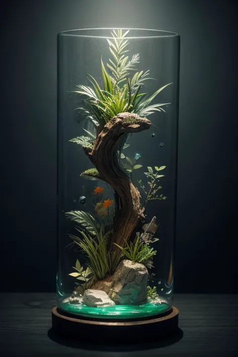 masterpiece of glass sculpture with plants inside, water, glowing, fantasy, high quality, high detail, best quality, rtx, 4k, 8k,
 <lora:add_detail:1>, (masterpiece,best quality:1.5)