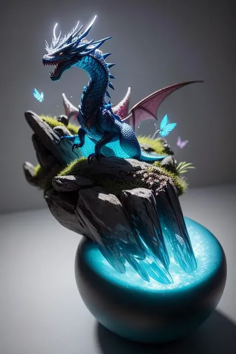 fantasy, 3D, anthill made of colorful dragonegg shell, a colorful crystal dragon on top surrounded with butterflies and flowers
 <lora:add_detail:1>, (masterpiece,best quality:1.5)