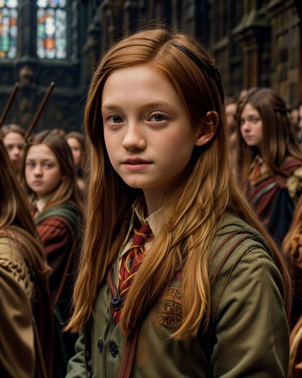 masterpiece, 8k, hi-res, award winning, (highest quailty:1.5),
ginger girl, Ginny Weasley, Hogwarts, auburn hair,
<lora:add_detail:1> AS-YoungV2 <lora:Ginny Weasley:1> ginwea1