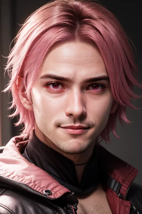 Virtual_Realism, 1boy, closed mouth, male focus, pink eyes, pink hair, smirk, solo, <lora:Virtual_Realism:0.8>