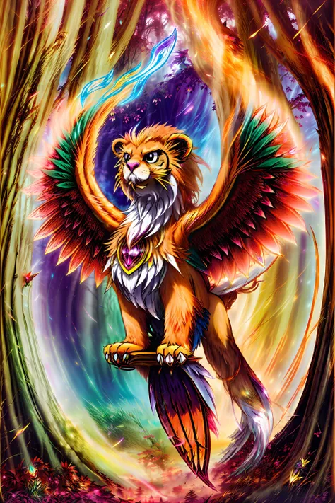 neonpunk style ethereal fantasy concept art of Pokémon style (Red half lion half eagle animal:1.1), (elegant magical woods) <lora:add_detail:1> <lora:Wakaba-Subaru:1> <lora:pokemon_v3_offset:1> . vibrant, cute, anime, fantasy, reminiscent of Pokémon series . magnificent, celestial, ethereal, painterly, epic, majestic, magical, fantasy art, cover art, dreamy . cyberpunk, vaporwave, neon, vibes, vibrant, stunningly beautiful, crisp, detailed, sleek, ultramodern, magenta highlights, dark purple shadows, high contrast, cinematic, ultra detailed, intricate, professional