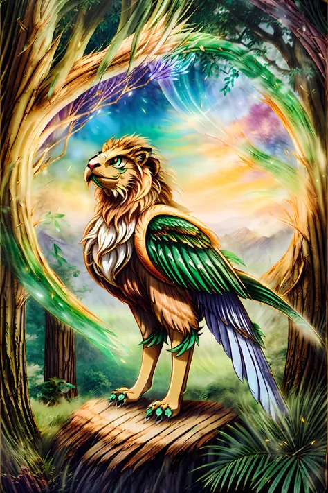cinematic film still (green half lion half eagle animal:1.1), (elegant woods) <lora:add_detail:1> <lora:Wakaba-Subaru:1> <lora:pokemon_v3_offset:1> . shallow depth of field, vignette, highly detailed, high budget Hollywood , bokeh, cinemascope, moody, epic, gorgeous, film grain, grainy
