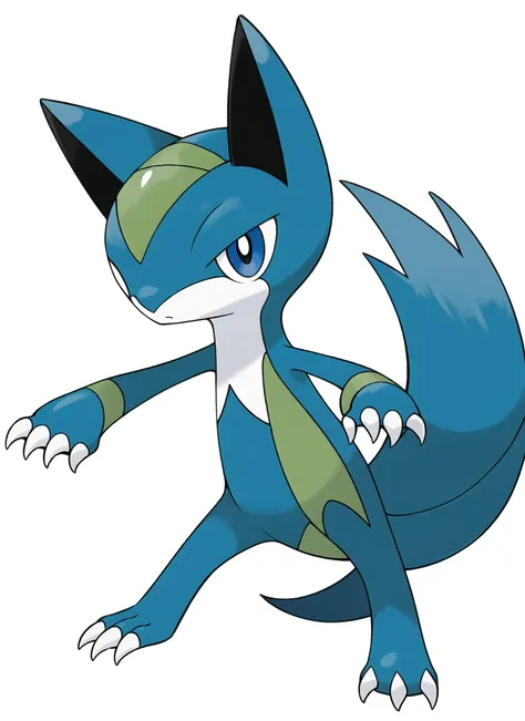sugimori ken \(style\), grass and water pokemon, fox, full body, no humans, claws, white background, blue body, ((masterpiece)) <lora:pokemon_v3_offset:1>