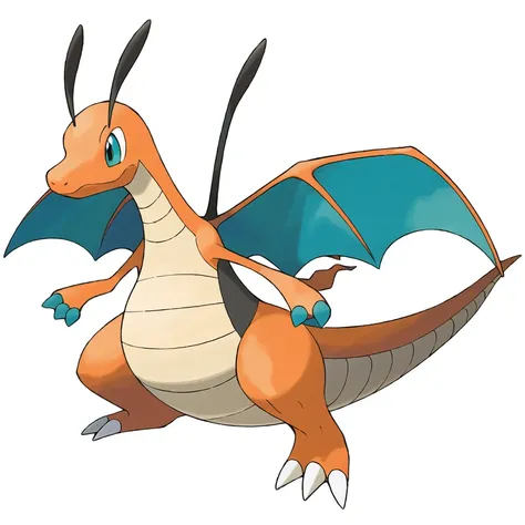 sugimori ken \(style\), fire pokemon, dragon and flying pokemon, dragonite, Caption, A bipedal, draconic Pokmon with orange skin, grayish-green eyes, a round snout, thin antennae, a cream-colored underbelly, thick arms and legs with claws, and small teal wings, white background, ((masterpiece))  <lora:pokemon_v4_mix_inout:1>