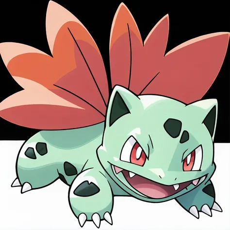 sugimori ken \(style\), bulbasaur, solo, looking at viewer, smile, open mouth, red eyes, full body, :d, no humans, pokemon \(creature\), fangs, happy, claws, bright pupils, white pupils, white background,
<lora:sugimori_ken_style_2:0.5>