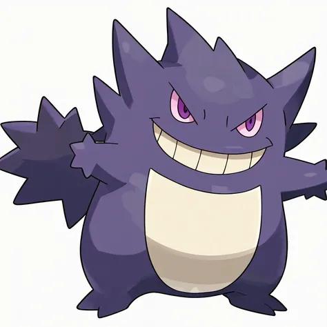 sugimori ken \(style\), pokemon \(creature\), full body, gengar, clefable, marowak, solo, grin, half-closed eye, happy, highres, no humans, other focus, pokemon, pokemon (creature), purple eyes, simple background, smile, solo, standing, teeth, uneven eyes, white background
<lora:sugimori_ken_style_2:0.5>