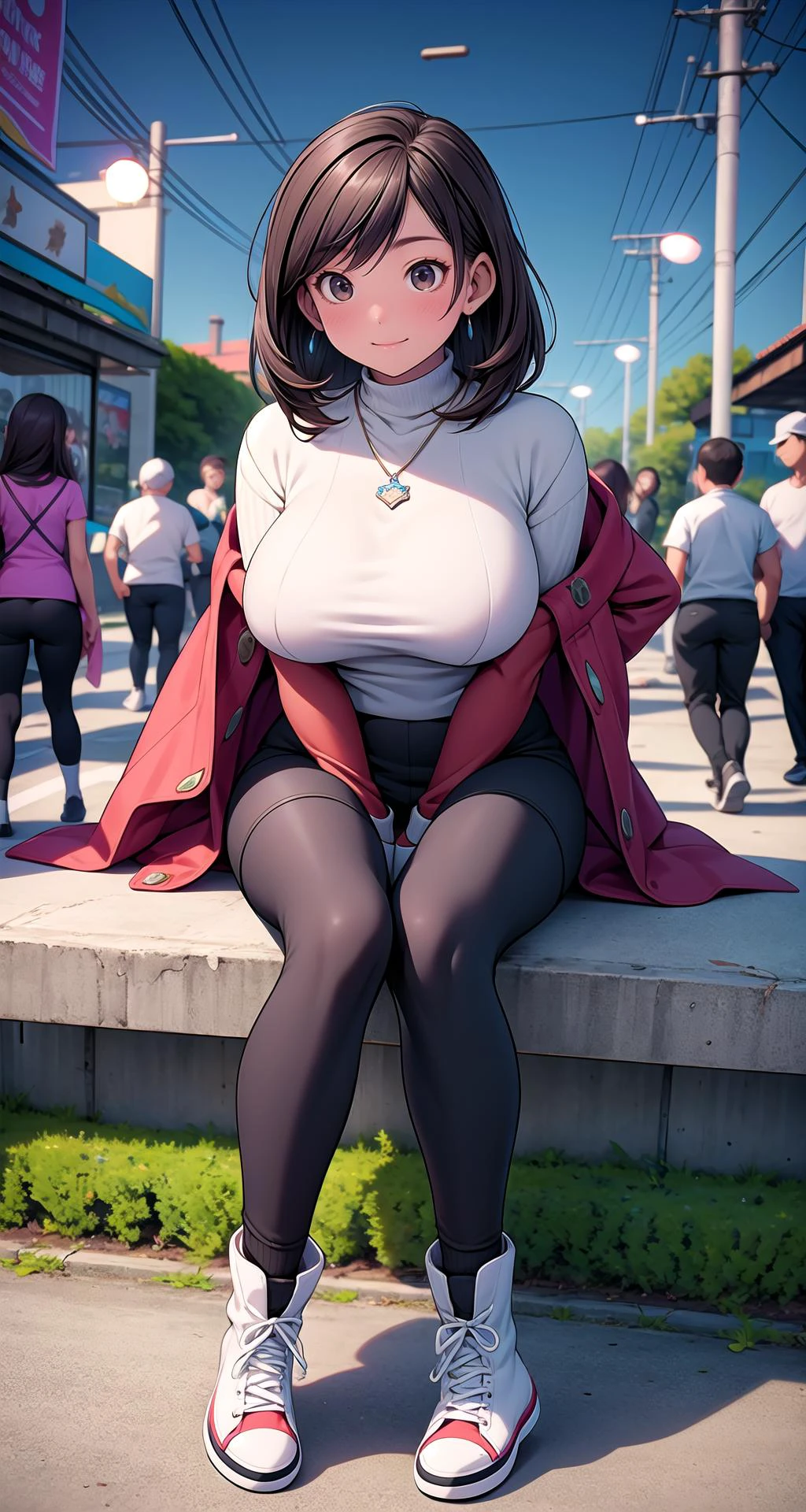 (masterpiece),(intricate details),1girl,mature female,Under Cut,,pale skin,huge breasts:1.49,light smile, brown eyes
BREAK
Restaurants,eateries,foodcourts,Varied,dependingonthetypeofrestaurant,Diningwithfriendsorcolleagues,tryingnewcuisines,socializingTurtleneck,LeatherLeggings,FishnetFoldedSocks,AnkleBoots,StatementNecklace,Top-&OtherStories,Leggings-Spanx,FoldedSocks-ASOS,Shoes-Dr.Martens,Necklace-BaubleBar,
((baggy socks,converse)),
((sit on the A vibrant cultural festival animates the city streets, with traditional costumes, lively music, and vibrant parades, celebrating the rich heritage and diversity of the community.)),((full body)),from above:1.2,depth of field,looking at viewer
BREAK
moon,night,meteor,cinematic lighting,((cumulonimbus)),