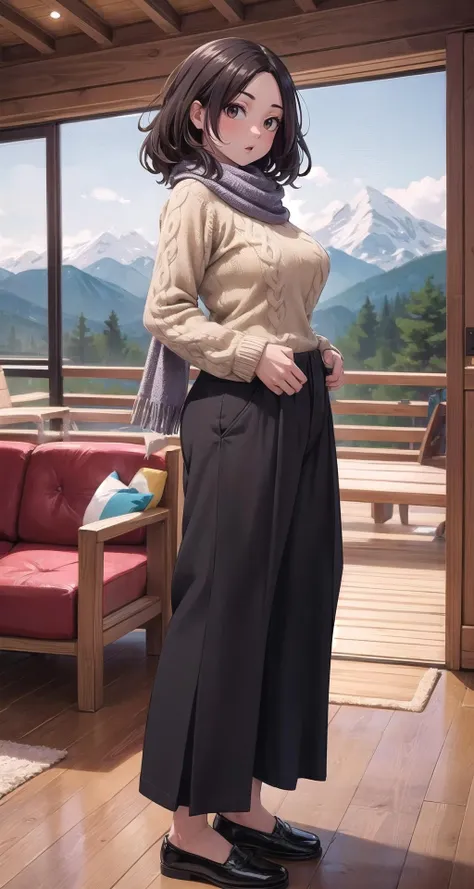 ((masterpiece,intricate details)),1girl,mature female,Voluminous afro,,brown eyes, :o,large breasts,thick thighs, wide hip
BREAK
(Cashmere_sweater:1.4),(Wide-leg_trousers:1.3),(Blanket_scarf:1.2),(Mountain_cabin_background:1.3)
BREAK
, Indoor_amusement_park,,((full body)),from side:1.3,depth of field,looking at viewer,