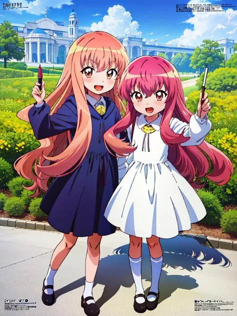 (((picture-perfect))) (( <lora:louise zero default trigger:1>chibi louise zero default, chibi louise francoise le blanc de la valliere, full body)) (outdoors) (((drawn by fujii_masahiro, drawn by megami magazine, 2000s (style), official art)))
