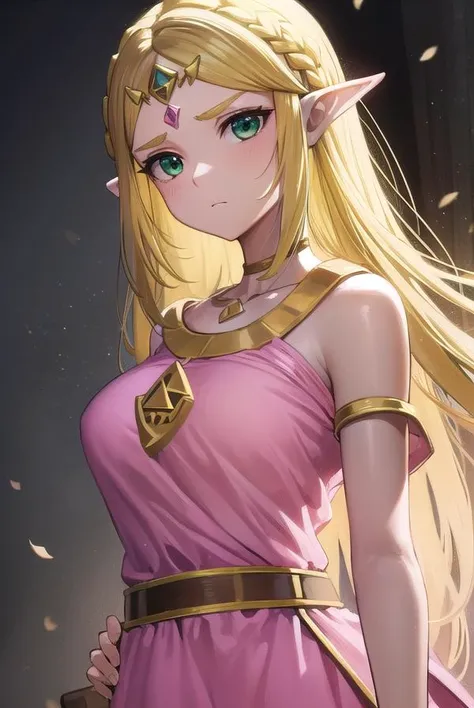 princesszelda, <lyco:princesszelda-lyco-nochekaiser:1>,
princess zelda, blonde hair, (green eyes:1.5), pointy ears, long hair, parted bangs,
BREAK bead necklace, beads, belt, bracer, cape, circlet, collarbone, dress, earrings, jewelry, necklace, triforce, triforce earrings, v-shaped eyebrows, white cape, (pink dress:1.5),
BREAK looking at viewer, full body,
BREAK outdoors,
BREAK <lyco:GoodHands-beta2:1>, (masterpiece:1.2), best quality, high resolution, unity 8k wallpaper, (illustration:0.8), (beautiful detailed eyes:1.6), extremely detailed face, perfect lighting, extremely detailed CG, (perfect hands, perfect anatomy),