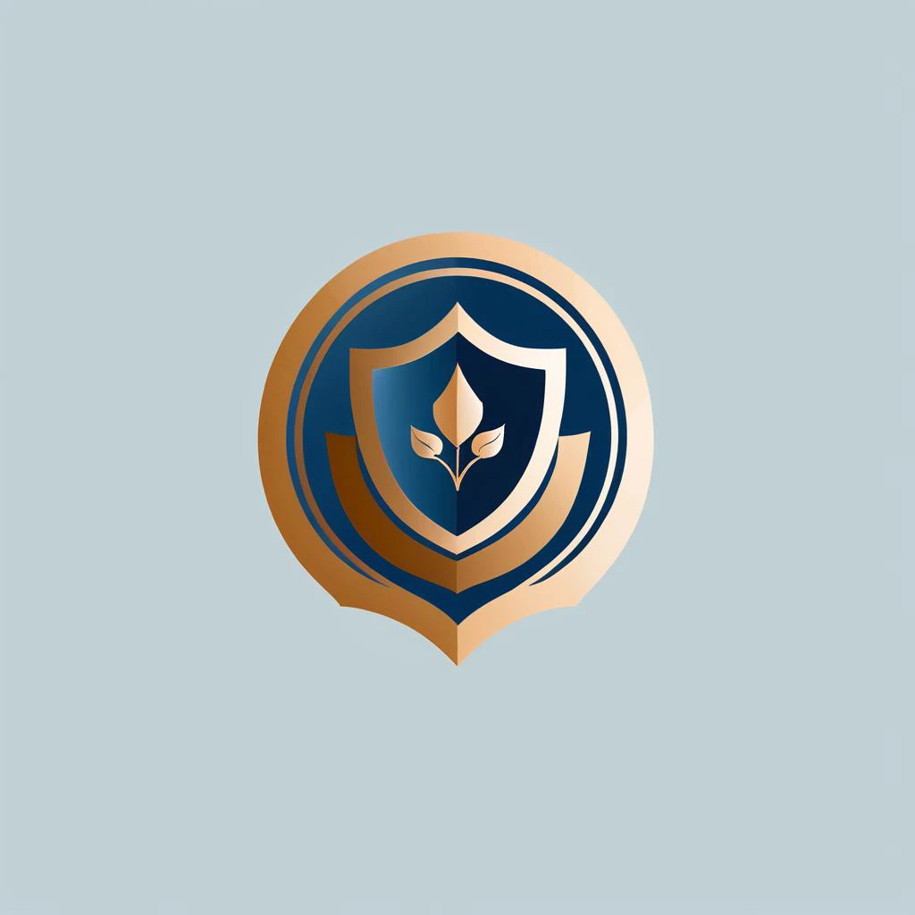 Create a minimalist vector logo in SVG format for outsourcing accounting services, including services for setting up individual entrepreneurs (IP) and limited liability companies (OOO), as well as remote business support services. The design should incorporate stylized silhouettes of a shield and a circle, with elegant, simple decorations. The color palette should focus on shades of blue, gold, and orange, symbolizing trust, value, and energy. The logo must be suitable for professional use and convey a sense of security and reliability, <lora:wswx:1>