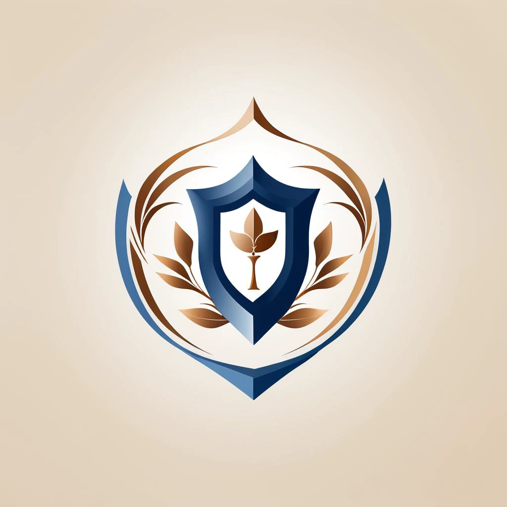 Create a minimalist vector logo in SVG format for outsourcing accounting services, including services for setting up individual entrepreneurs (IP) and limited liability companies (OOO), as well as remote business support services. The design should incorporate stylized silhouettes of a shield and a circle, with elegant, simple decorations. The color palette should focus on shades of blue, gold, and orange, symbolizing trust, value, and energy. The logo must be suitable for professional use and convey a sense of security and reliability, <lora:wswx:1>