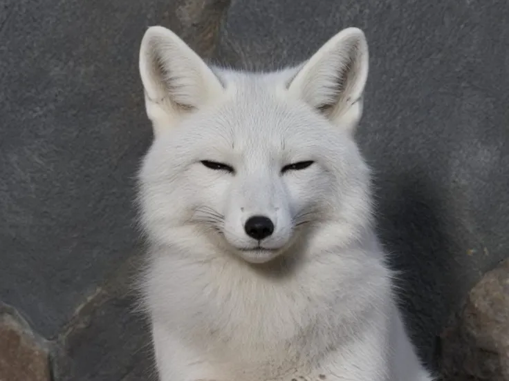 dark gray color white fox, front view, from front, dark gray fur,
<lora:jitome:1> jitome, hosome, eye expression, half closed eyes, squinted eyes, narrowed eyes, narrow gaze,
rock surface background,masterpiece,high quality,high resolution,high detail,