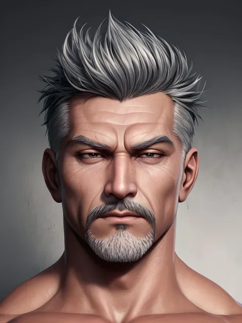 1man,tough guy,bad guy,old man,middle aged,undercut hair,short messy hair,solo,wearing clothes,white Tank top,masculine,Macho, muscular, hard-boiled, wild,square face,
Dandy, powerful, strong eyes, bodybuilder,thick eyebrows,thick and strong eyebrows,facial wrinkles,The moat in the face is deep,cheekbones, rough skin,oily face,
thick neck and shoulder muscles,
high contrast,cinematic,cinematic lighting,dramatic lighting,
masterpiece,looking at viewer,high detail,high quality,ID photo style,no makeup,photo,real,realistic,bright,bright lighting,daylight,sun light,beautiful lighting,
 <lora:jitome:0.7>jitome,hosome,eye expression,half closed eyes,squinted eyes,narrowed eyes,narrow gaze,from below,
mouth frown,
Standing upright,
front view,from front,extra close up view,super close up,ultra zoom in,no headroom,tight crop, no empty space,face only shot, detailed face,head shot,detail shot,fill the screen,
Composition that fills the screen,reflection in the eye,closed mouth,angry eyebrows,small nose,thin nose,
beautiful eyes,pupil,iris,attractive,
simple background,stand behind a wall,parallel to the wall,parallel to camera,plain gray wall,