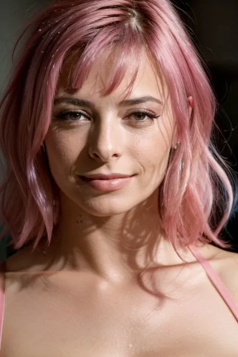 RAW photo, close up of natalia estrada with pink hair 8k uhd, dslr, soft lighting, high quality, film grain, Fujifilm XT3 <lora:nataliaestrada:0.95>