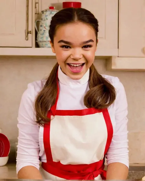 photo of embedding:sdxl-ha1leeste1nfeld-v1.1 baking, mixing batter, (grin:0.1), BREAK wearing apron, high-collared dress, BREAK ultra detailed