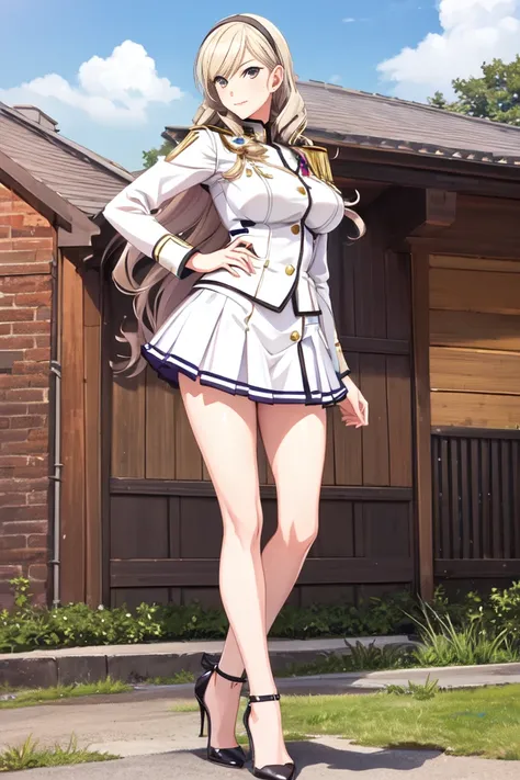celia\(walkure\), (celia\(uniform\):1), 1girl, solo, mature female,
white military uniform, high heels,
dynamic pose,
best quality, highest quality, ultra-detailed, masterpiece, illustration:1,
<lora:celia_walkure-000024:0.7>