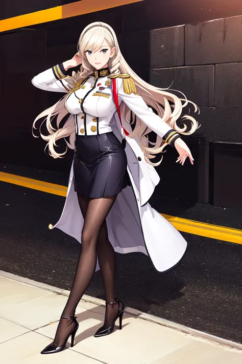 celia\(walkure\), (celia\(uniform\):1), 1girl, solo, mature female,
white military uniform, high heels,
dynamic pose,
best quality, highest quality, ultra-detailed, masterpiece, illustration:1,
<lora:celia_walkure-000024:0.7>