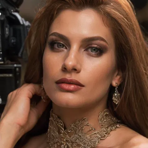 (masterpiece:1.2), (best quality,:1.2), 8k, HDR, ultra detailed, ((photorealistic)), professional light, cinematic lighting, fashion photography, ambient lighting, face lighting, April, <lora:April-10:1>, earrings, choker, dark makeup, lipstick, long and wild and messy auburn hair, ((portrait shot)), dynamic pose, <lora:detail_slider_v4:2>, OverallDetail, fhanddetail:1.4, ffacedetail:1.4, skindetail, hairdetail, looking at viewer, epiCPhoto,