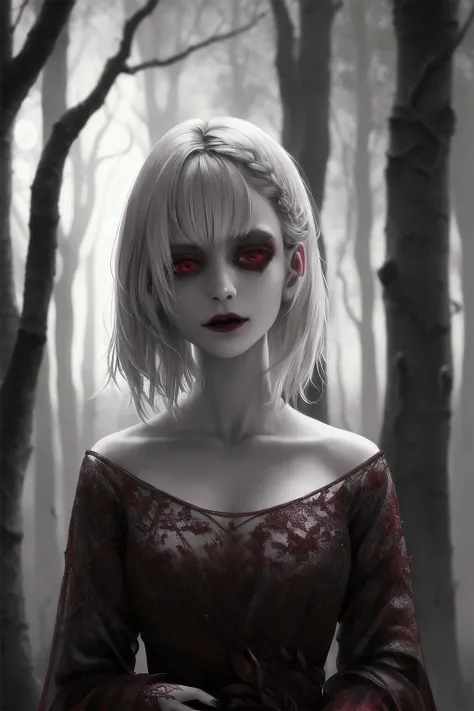 a pale lithe vampire walking in the woods. moonlight. ballgown. blood red. <lora:realistic_quality-realistic_quality_leco_-_v1.0:0.7>. detailed skin, skin pores. overalldetail-detail_++_-_overall_detail, intricate details, highly detailed, intricate eyes, detailed skin, intricate hair, realistic, skin pores