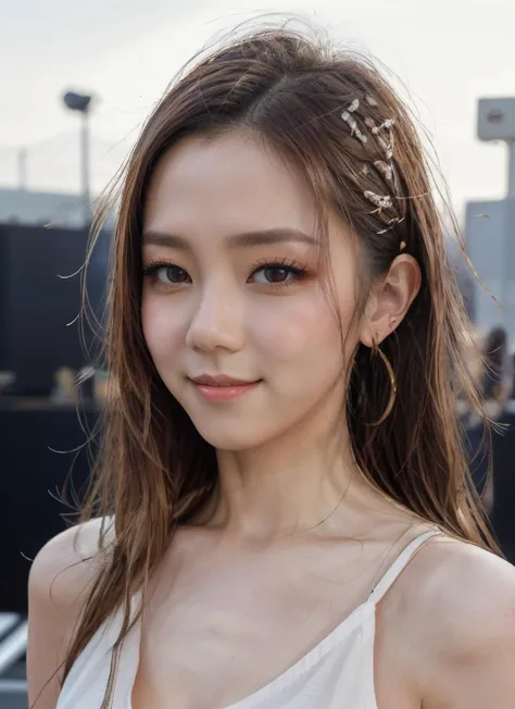 <lora:g3m-gl0ria-tang:1> (detailed eyes), clear eyes, round pupils, (defined facial features:1.2), luscious lips, (ultra-detailed:1.2), sharp focus, clear skin, clear face, smooth skin, wearing summer top, singer, on stage